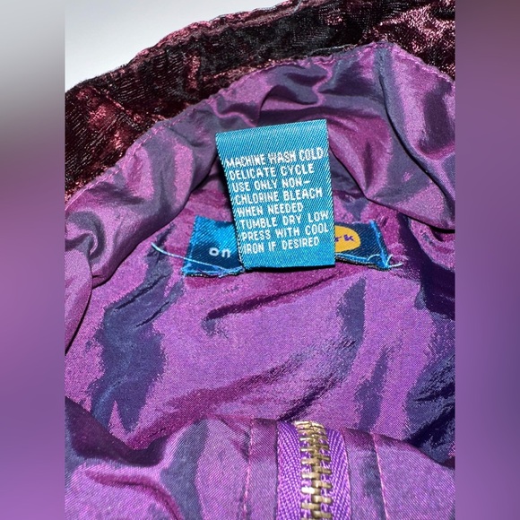 Vintage 80s On Your Mark Windbreaker Sz L Purple Floral Velvet Full Zip Retro - Picture 9 of 9